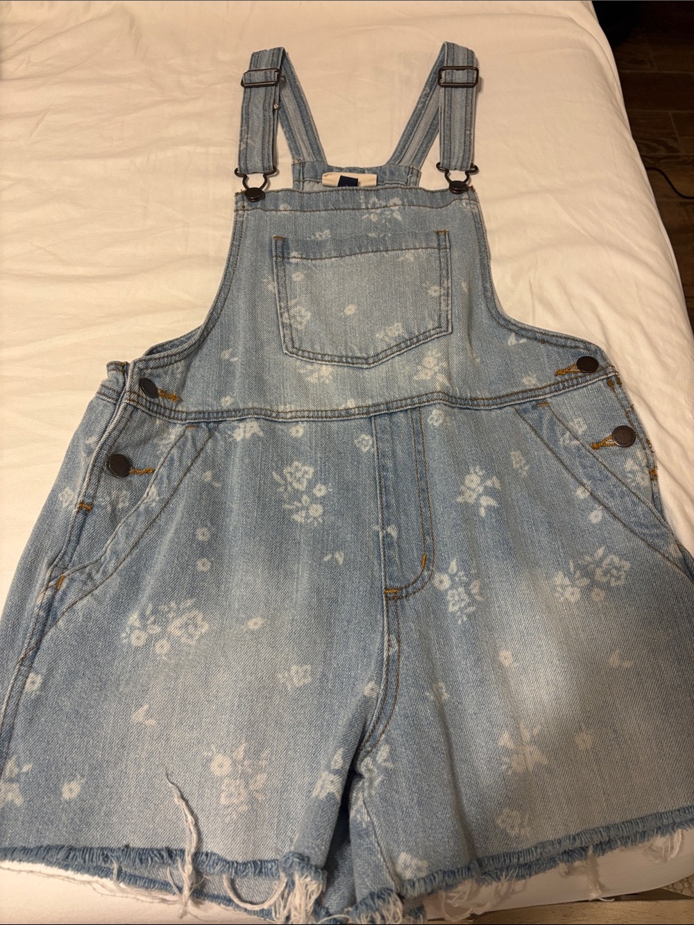 Universal Thread Light Blue Floral Denim Short Overalls